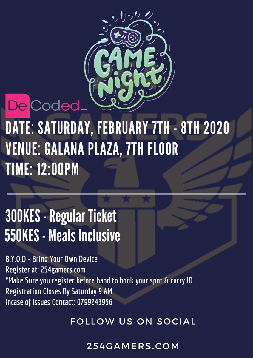 Gamers_254's tweet photo. Hi Everyone 🙂! 254 Gamers will be hosting a Major Call of Duty Tournament this weekend and will be streamed LIVE! Be sure to attend the LAN Event this Weekend,come with a friend👥 too for Epic fun all night long.@Gamers_254 @Decoded_Africa @Decoded_Africa https://t.co/3qnBNGhgCV