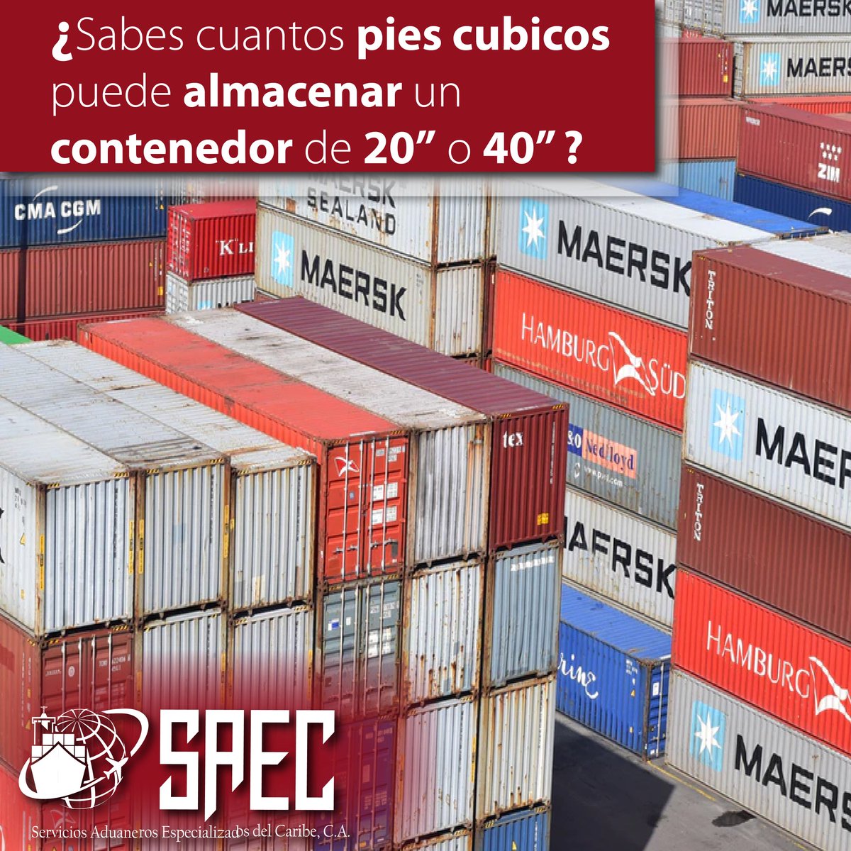 SAECVenezuela's tweet photo. 📍La medida de pies cúbicos es una medida internacional muy utilizada en el comercio, es tanto así que tenemos pies cúbicos por Contenedor diferenciando sus medidas.

📍20": 1172F3
📍40": 2390FT3
📍40" HC: 2700FT3
📍45": 3037FT3

#contenedores #PiesCubicos  #SomosSaec https://t.co/p41om3KN3B