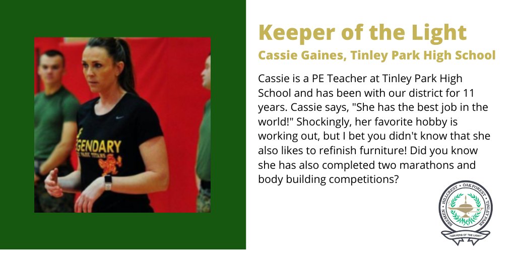 TinleyParkHigh's tweet photo. Introducing District 228 Keepers of the Light! Each month our staff nominates who they would like to recognize. This month, the Titan Keeper of the Light is Cassie Gaines! #KeepersOfTheLight 🌟✨ https://t.co/M1hUgsME7i