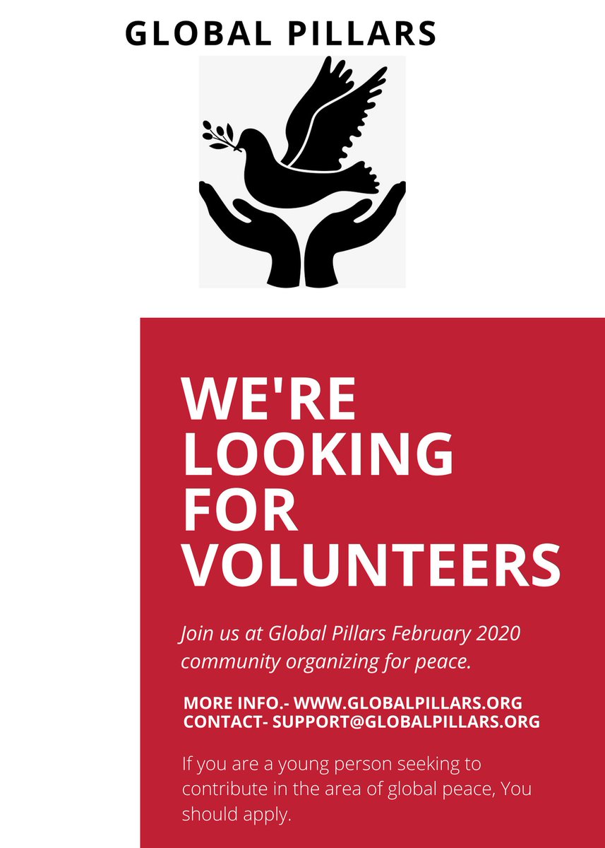 GlobalPillars's tweet photo. CALL FOR VOLUNTEERS

We are looking for passionate young people to organize peace events in their respective communities, cities, schools, organizations etc. We want to work with you in promoting peace in communities across the world.
https://t.co/RnU6mAnKml https://t.co/B3DDnXVVEo