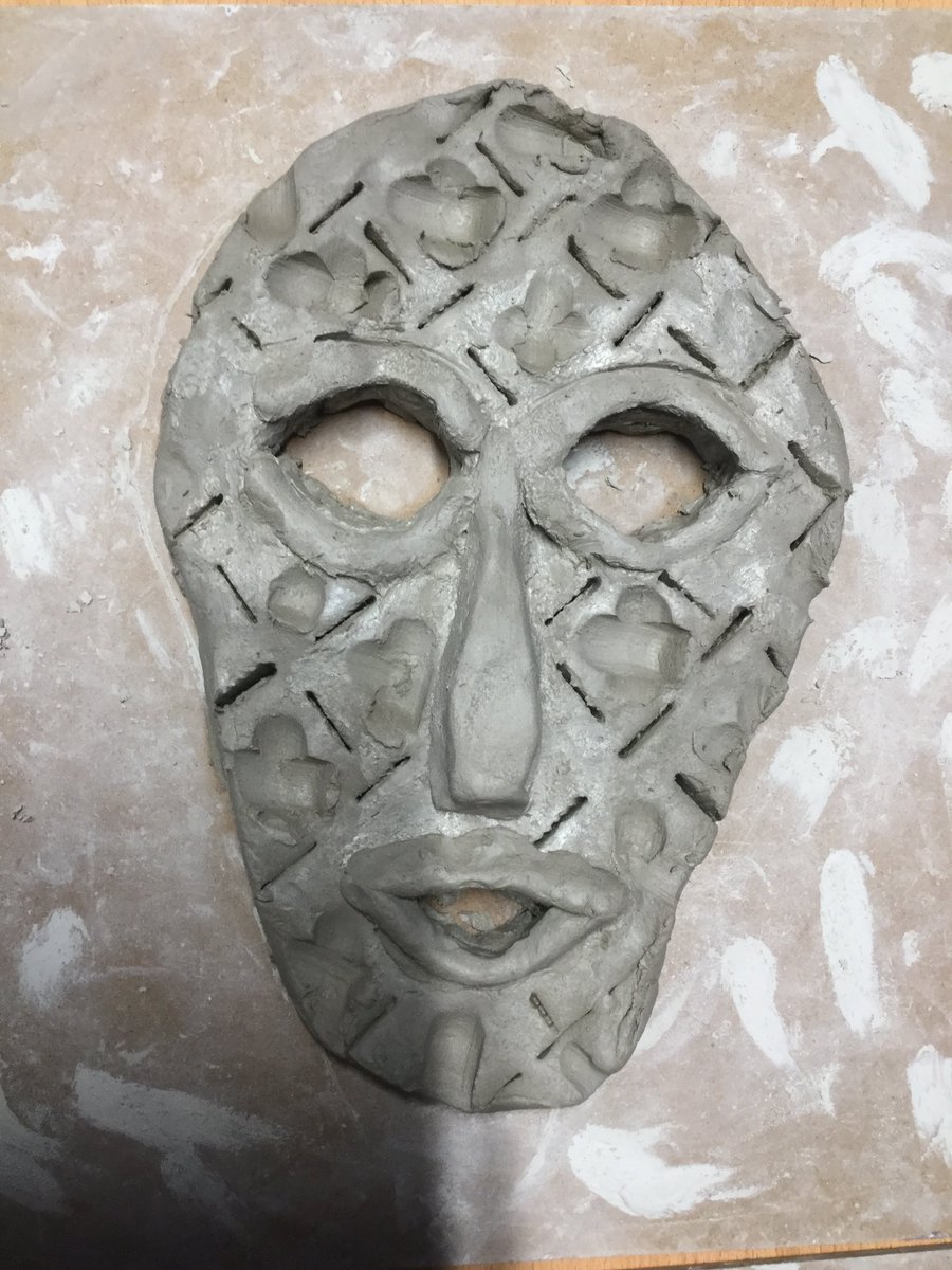 Miss_Cox_Design's tweet photo. Yr 8 have been making clay masks today for their cultural masks project. I was very impressed with the homework they produced too.. cardboard masks in the style of Kimmy Cantrell! Great work! https://t.co/uLzijyy8Ui