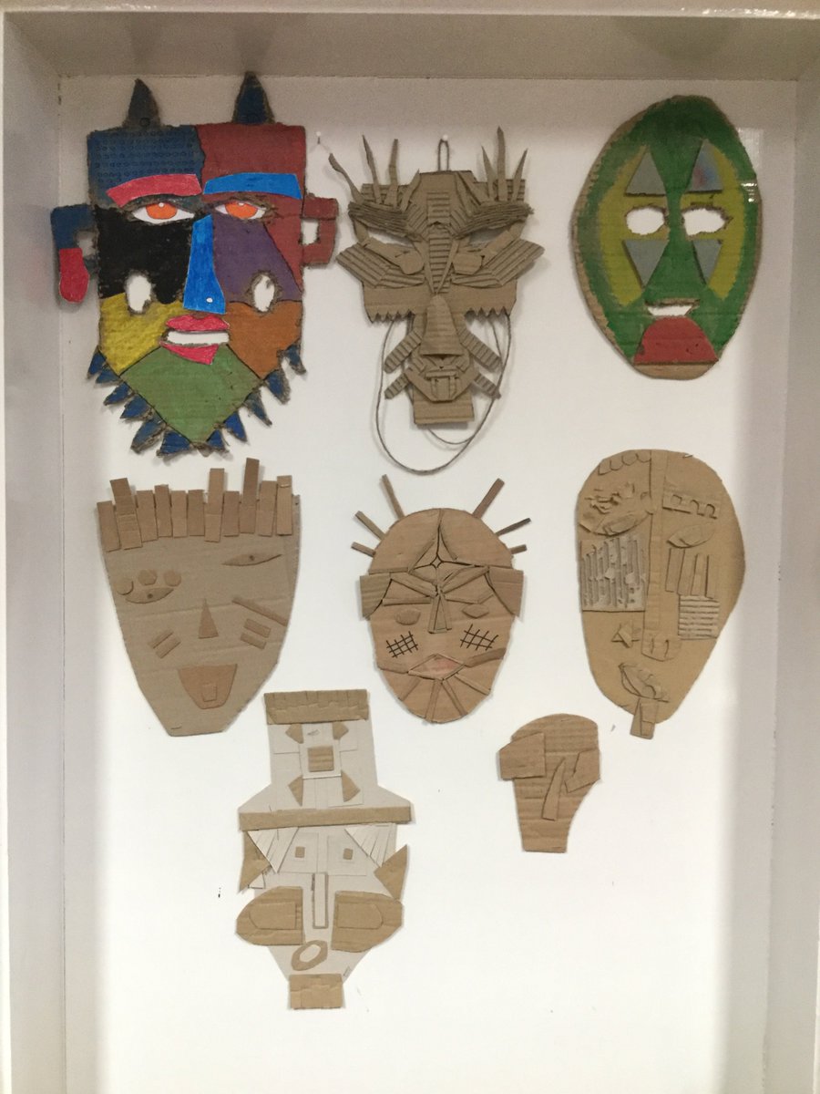 Miss_Cox_Design's tweet photo. Yr 8 have been making clay masks today for their cultural masks project. I was very impressed with the homework they produced too.. cardboard masks in the style of Kimmy Cantrell! Great work! https://t.co/uLzijyy8Ui