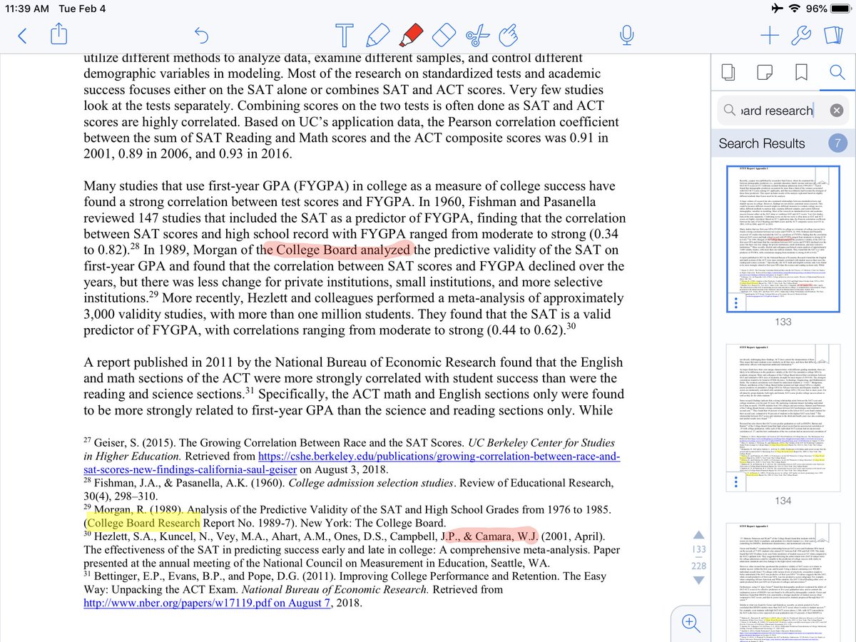 I’m about to dive into the UC STTF report. This won’t be quick (days?) and will take some windy digressions, but I’ll thread1. 50 “College Board” mentions (ht  @JonBoeckenstedt)2. 7 “college board research”3. at least 2 references to research of former CB staff  #NowReading