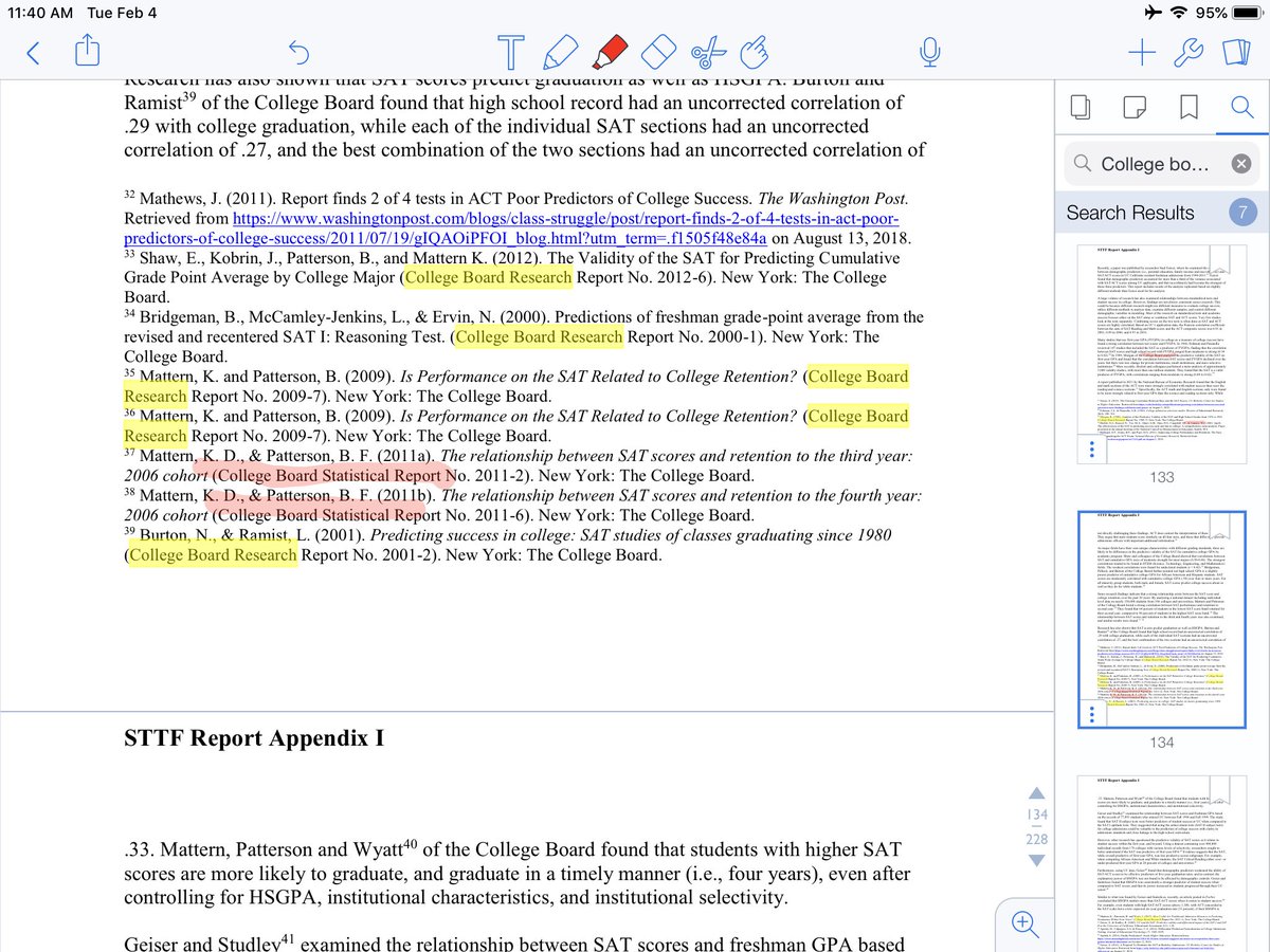 I’m about to dive into the UC STTF report. This won’t be quick (days?) and will take some windy digressions, but I’ll thread1. 50 “College Board” mentions (ht  @JonBoeckenstedt)2. 7 “college board research”3. at least 2 references to research of former CB staff  #NowReading