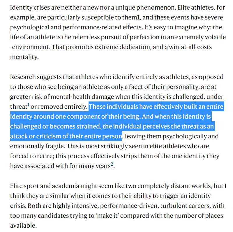 I struggled with this exact thing a lot during grad school. No matter how much you love science - try to decouple your self worth from your projects. You'll be much happier. 

A person before a PhD: understanding and combatting an academic identity crisis
nature.com/articles/d4158…