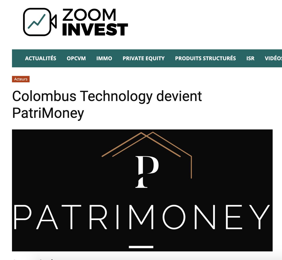 🔝Merci <a href="/Zoom_Invest/">Zoom Invest</a> pour l'article dans la Newsletter concernant le changement de nom de PatriMoney ⚫️🟨
lnkd.in/eREhRQi
#changementdenom #gestiondepatrimoine #actu #digital