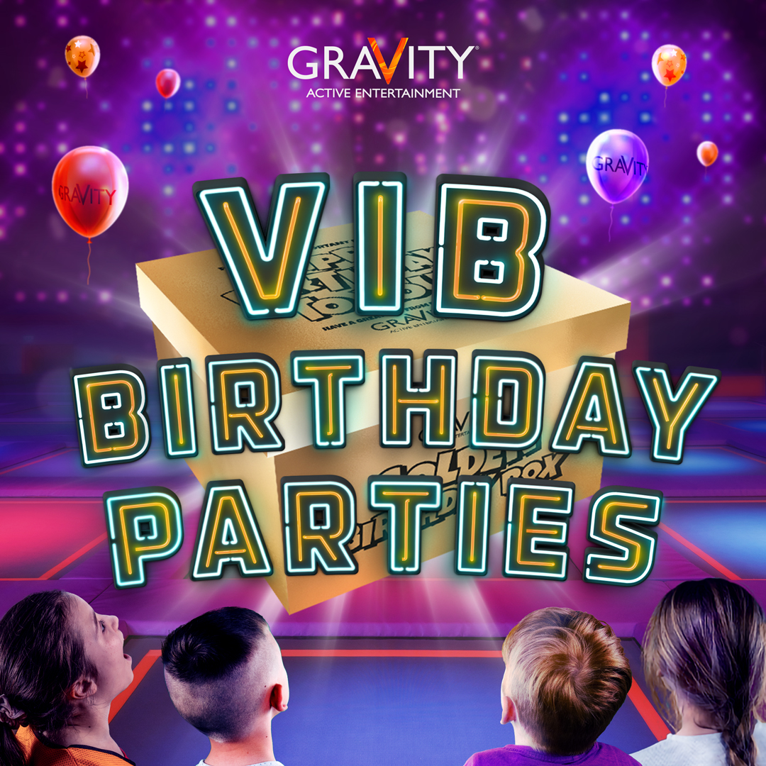 Book the best birthday party in town! 🎉🥳 Our VIB parties include a Golden Birthday Box for the birthday girl or boy, a dedicated party host and delicious food! 🍕🕺 Gravity know how to throw a party, book yours now! 🌟 bit.ly/34aS8B9 #GravityXscape #BirthdayParties