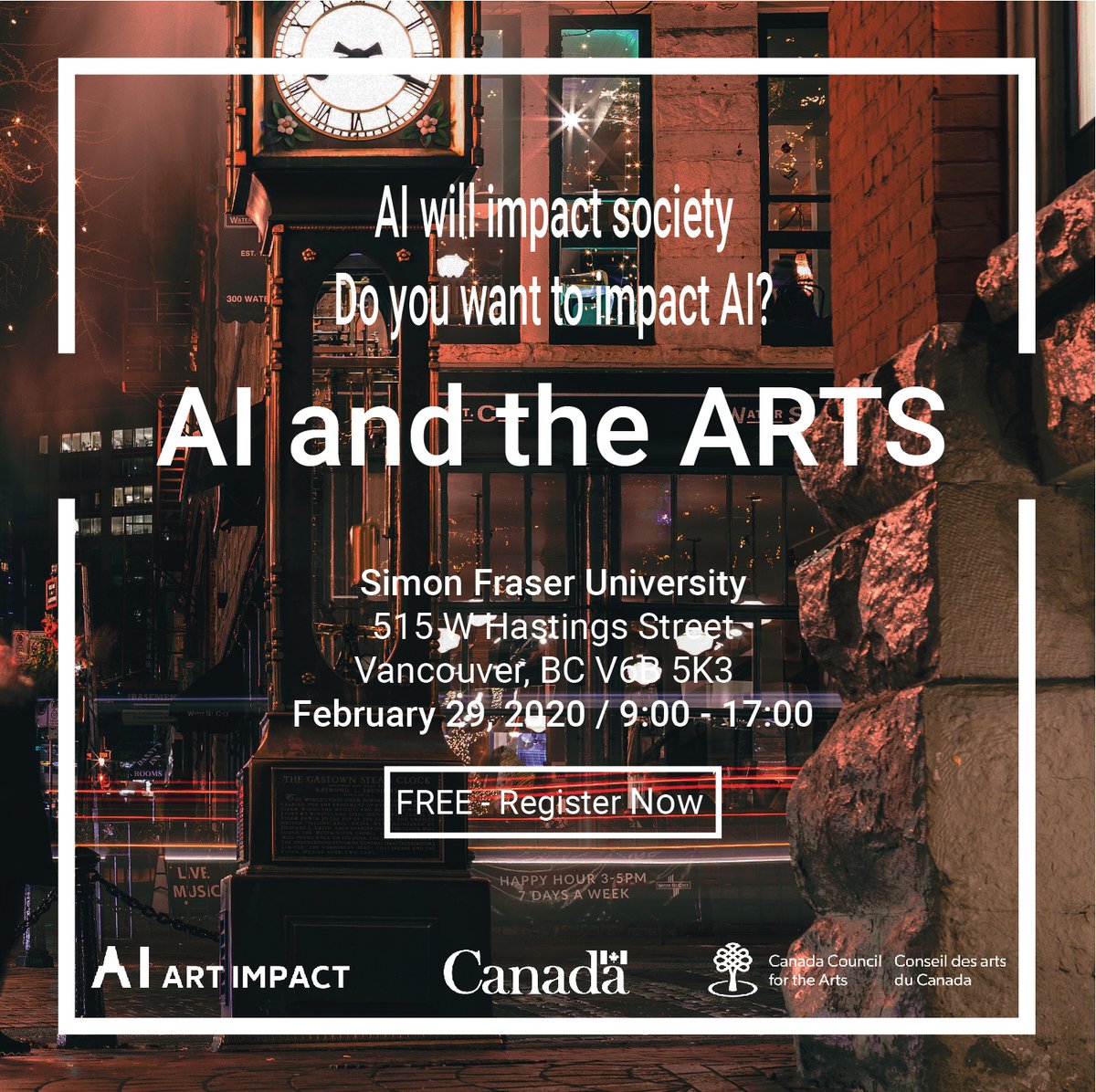 ArtImpactAI1's tweet photo. Artists, cultural workers: join the #ArtImpactAI team in Vancouver for a free full-day workshop on Artificial Intelligence on February 29th at SFU! Register now!
https://t.co/cqGu8Bt7HQ https://t.co/eLj92BOGrx