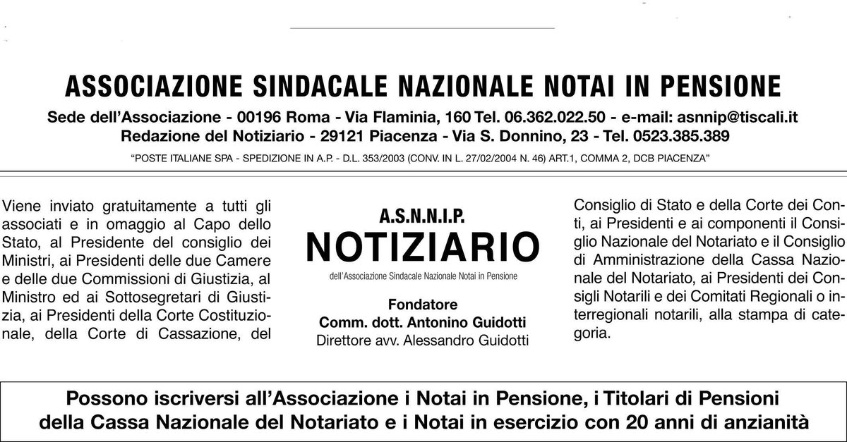 asnnip's tweet photo. In questo numero: nuova Polizza Sanitaria; 54° Congresso Nazionale del Notariato; attività del Consiglio Direttivo dell'ASNNIP; francobollo celebrativo per i cento anni della Cassa; la parola agli associati; auguri.
Leggi tutto sul sito #ASNNIP: https://t.co/pVLwHmQVgk https://t.co/dRujOKDDb3