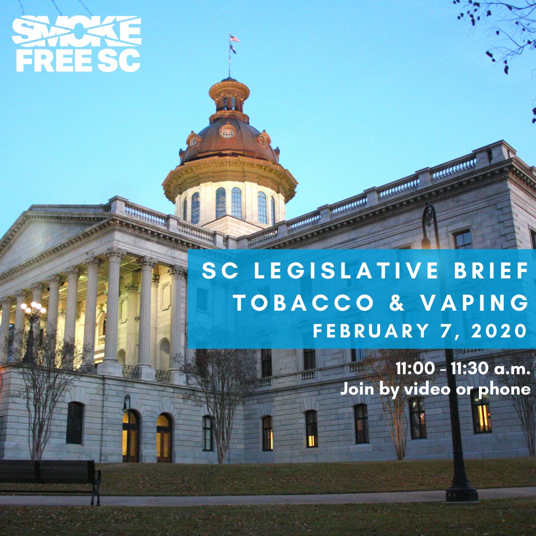 SmokefreeSC's tweet image. There&apos;s still time to sign up for our February 7 tobacco and vaping legislative brief! Register here ow.ly/1VlX50y9zsw

#SmokefreeSC
#SCpublichealth
#SCgeneralassembly