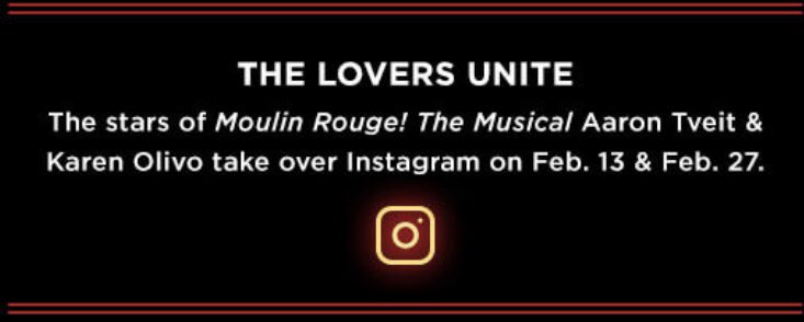 TveitTalk's tweet photo. Keep an eye out on the @MoulinRougeBway Instagram this month! @AaronTveit @Karenolivo https://t.co/rvz3Fy0c5H