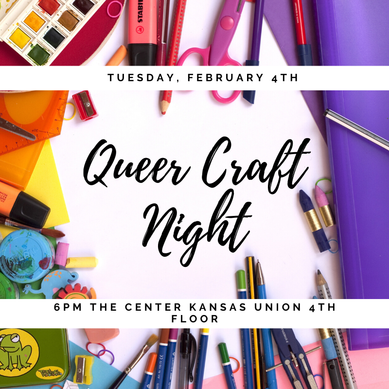 SGD_KU's tweet photo. Join SGD for Queer Craft Night! TONIGHT February 4th at 6 PM in The Center!

Bring your projects, drawings, etc and socialize with fellow crafters! 

See you there! 🖍️✂️🎨

#sgdatku #queeratku #lgbtatku https://t.co/IAO1sNVTXi
