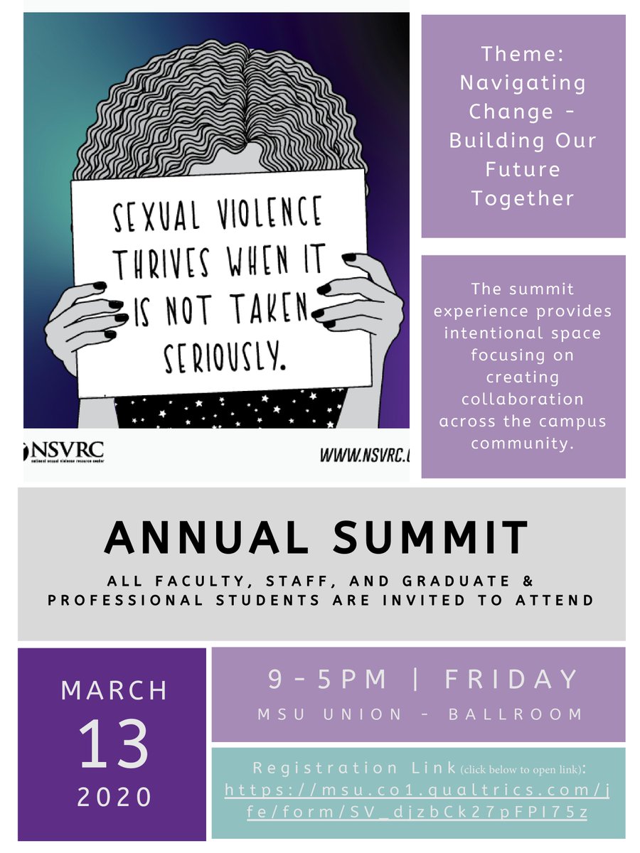 Annual Summit. Theme: Navigating change- building our future together. The Summit experience provides intentional space focusing on creating collaboration across the campus community. All faculty, staff, and graduate and professional students are invited to attend. Registration:https://msu.co1.qualtrics.com/jfe/form/SV_djzbCk27pFPI75z