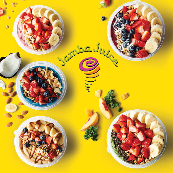 sacstatedining's tweet photo. A fruit and grains-filled bowl from Jamba Juice is a good way to start the day. You’ve got six choices and all are filled with a bounty of fruits and other healthy delights. Happy Tuesday! #jambajuice #sacstatedining https://t.co/itMhu30Qpx