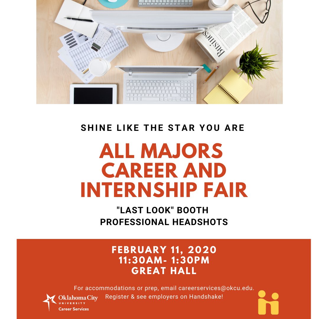 OCUCareers's tweet photo. Shine Like The Star You Are!! Join us at our Spring Career Fair to meet with various employers! Make sure to RSVP on Handshake. https://t.co/N8SfOBI3EI
