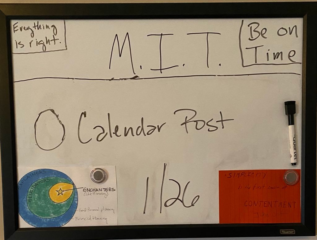 TimMaurer's tweet image. After I watched @DanielPink's video on MIT--your #MostImportantTask--I ordered a white board and have helpfully made it part of my daily routine for over a year. I don't always succeed in checking off, but I've improved my chances of doing so tremendously! buff.ly/393jxri