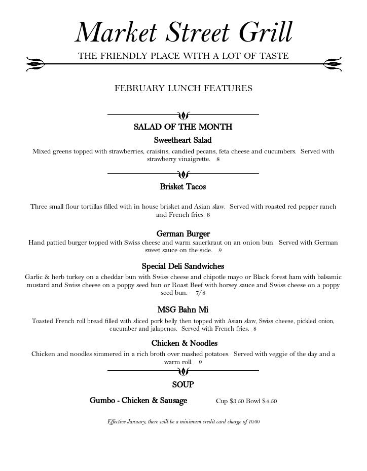 MarketStreetGri's tweet photo. February Lunch Features https://t.co/AcqXt9ql8v