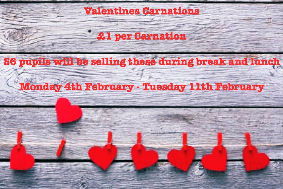 Looking to send a friend a special message? Pupils from the Prom Committee have already been selling Valentines Carnations this week and will continue to sell them until next Tuesday. Buy one while you can!🥰🌹