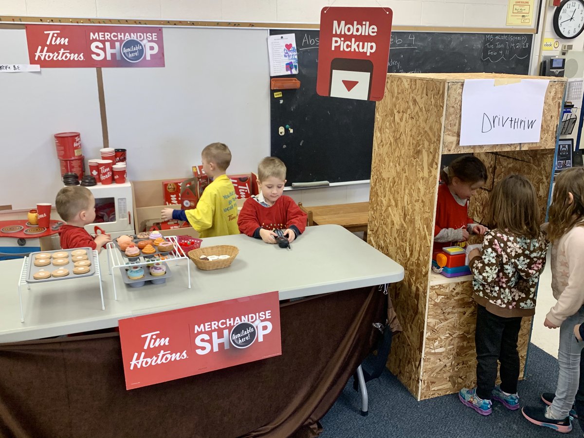 The closest Tim Horton's to our school used to be in Lindsay. As of today, it's in Ms. Austin's and Mrs. Dietrich's JK/SK classroom! Thank you, Mr. Walden for your carpentry skills! #mathiseverywhere #orallanguage  #tldsblearns
