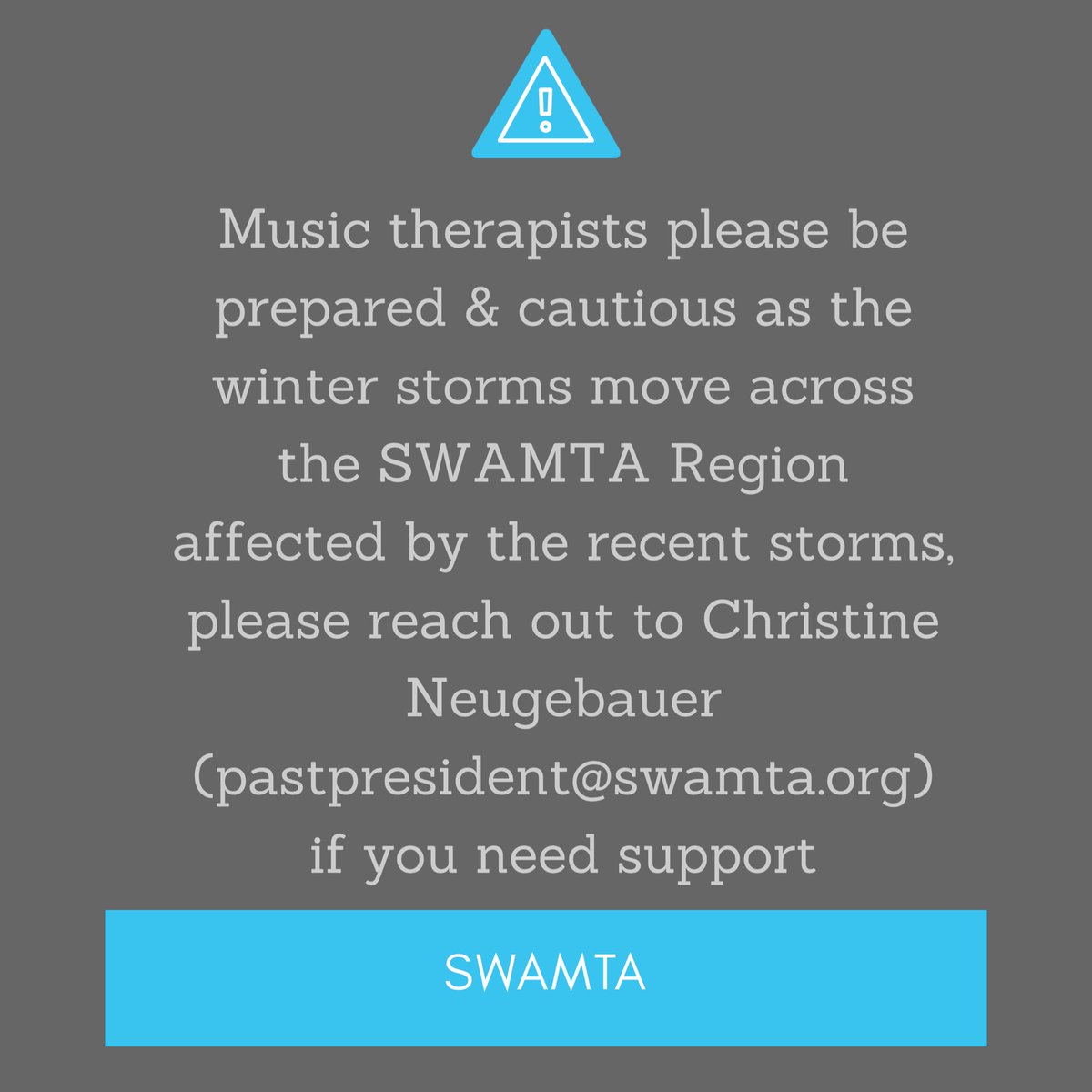SWRAMTA's tweet photo. Please let SWAMTA know if you need assistance as the week goes on https://t.co/kAERpvraWL