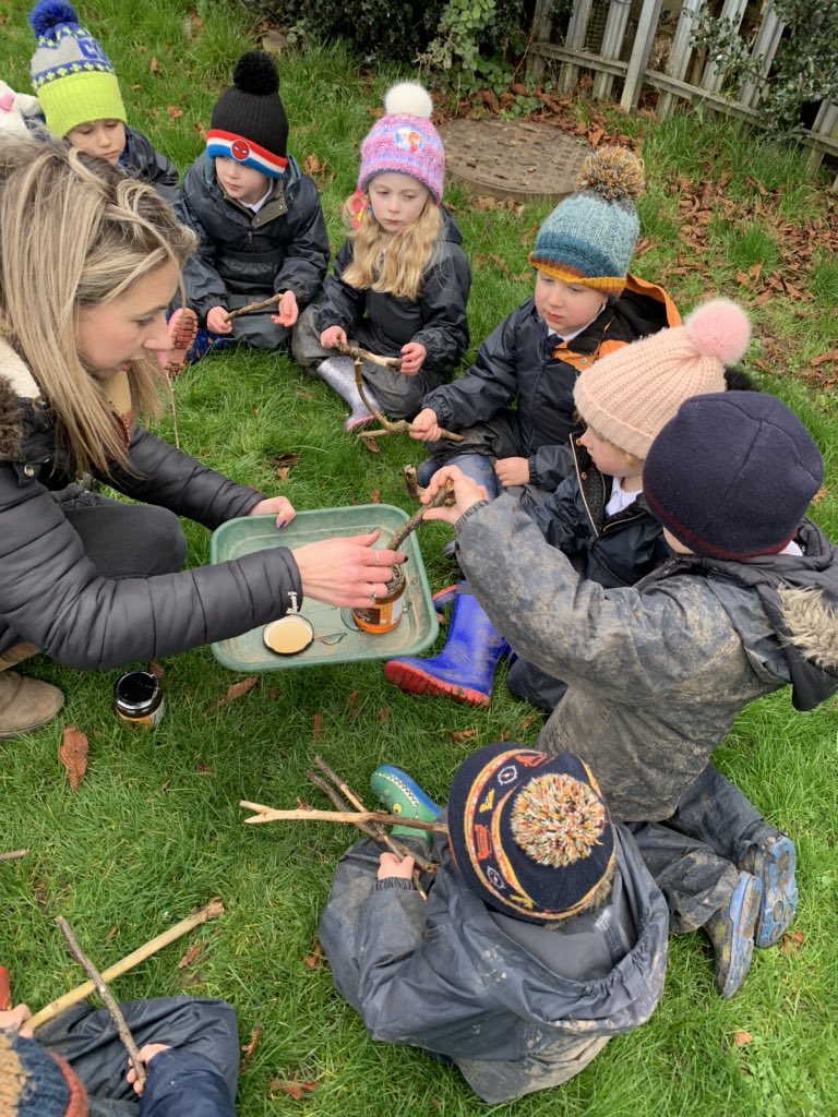 scps_foundation's tweet photo. A very chilly afternoon but that didn’t stop us getting wrapped up for week 2 of forest school. We had a great time making bird feeders with sticks, lard, honey and seeds 🌳 #springcottageFS2G #springcottageforestschool https://t.co/u6jqs8rSRS