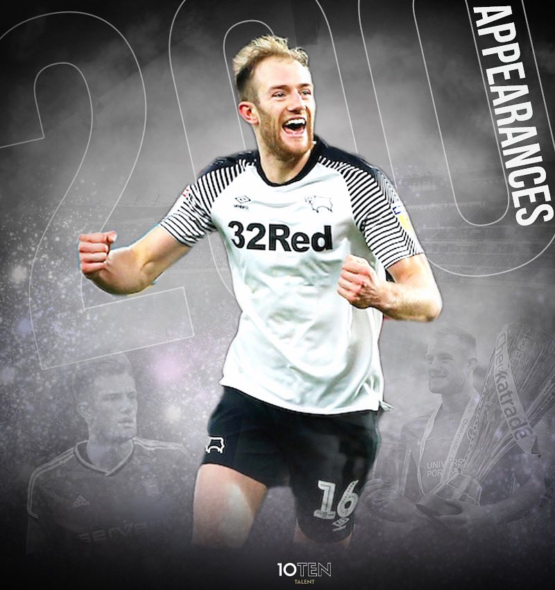 200 not out 🙌 Congratulations to @10TenTalent’s @MatthewClarke96 on reaching 200 career appearances during Derby’s 4-0 win over Stoke on Friday 👏 #dcfc #derby