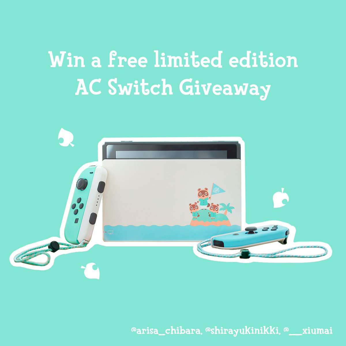 xiumai_'s tweet photo. @ArisaChibara, @shirayukinikki, and I (@xiumai_) are holding a giveaway for a limited edition Animal Crossing Switch! Follow us + RT to enter (no quote RTs), rules and how to get more entries in the images below ↓
#animalcrossing #newhorizons #animalcrossingnewhorizons #acnh https://t.co/fNsPDbx41g