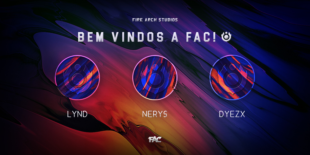 A Fire Arch vem por meio desse tweet para anunciar nossos 3 novos membros!

Bem vindos @visualslynd, <a href="/MateusShayd/">Nerys</a> e @Dyexz3!

Esses foram nossos 3 Designers escolhidos para participar da team, porém o recrutamento ainda está sendo efetuado, falta 5 dias para terminar! 🤩👀