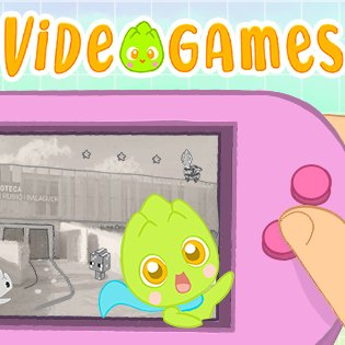 Into the videogame - evento de videojuegos en Sant Boi. Imagen con el logo, una consola, la biblioteca de fondo y una alcachofa muy mona saludando