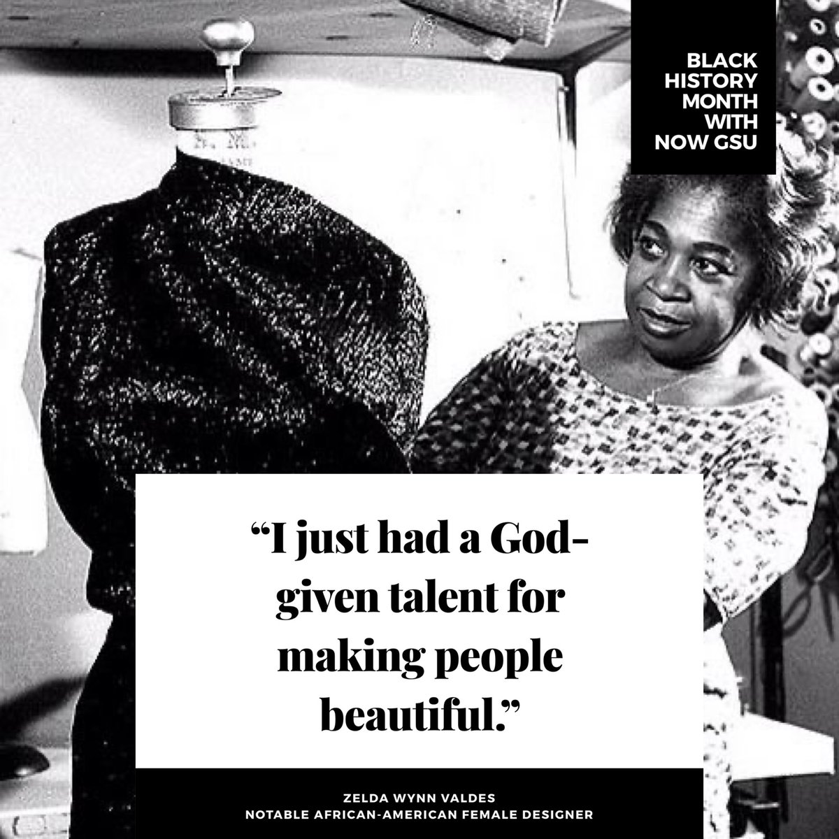 GsuNow's tweet photo. Zelda Wynn Valdes (1905-2001)

• Created the PlayboyBunny outfit
• Created designs for Josephine Baker, Dorothy Dandridge, Eartha Kitt, Gladys Knight + more
• Her design shop was the first by any black designer AND the first black-owned shop on Broadway in NYC (1948) https://t.co/S6xfp4hGQZ
