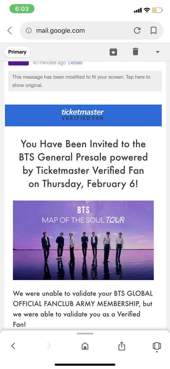 jksglassofmilkk's tweet photo. #BTSTOUR2020 #bts #btsticketmaster YOOO I GOT INTO GENERAL PRESALE HOLY SHIFHFNS https://t.co/1KPJ6S2bOr