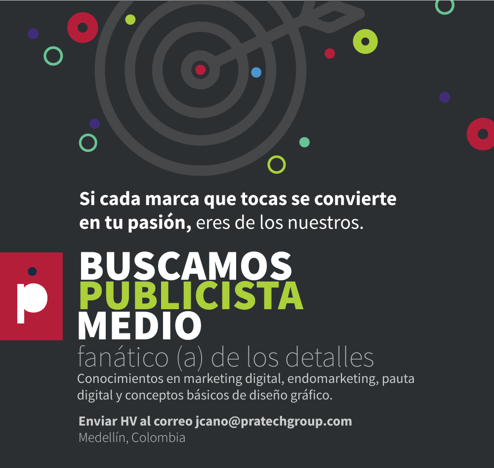 pratechgroup's tweet photo. Buscamos publicista nivel medio. Conocimientos en Marketing Digital. #empleo  #Medellin #TrabajoSiHay #DigitalMarketing @digitaljobsLA #Publicidad HV a jcano@pratechgroup.com https://t.co/CiOeduuSfH