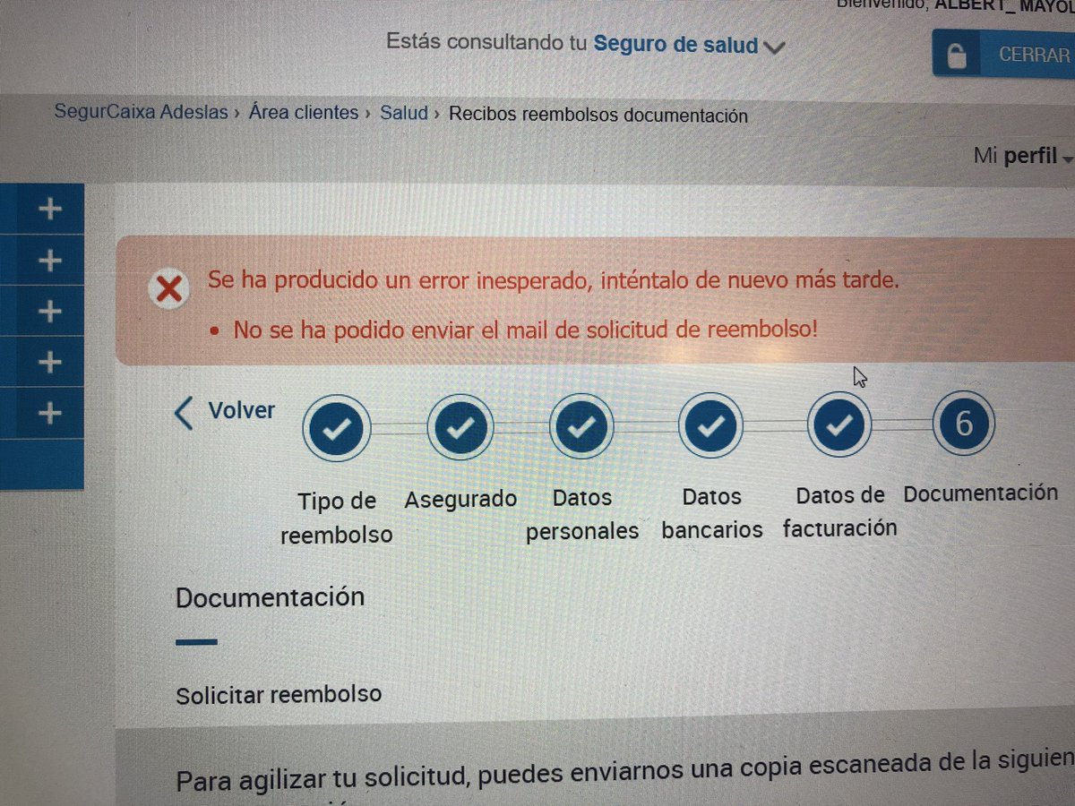albert_mayol's tweet photo. Vuestra página web de reembolso del seguro médico es poco usable, no deja subir archivos por más de 9MB en total y no permite completar el proceso. Lo he intentando muchas veces y ahí seguimos sin poder hacerlo. Alguna solución @ClientesAdeslas? https://t.co/Y1VVHaTbDu