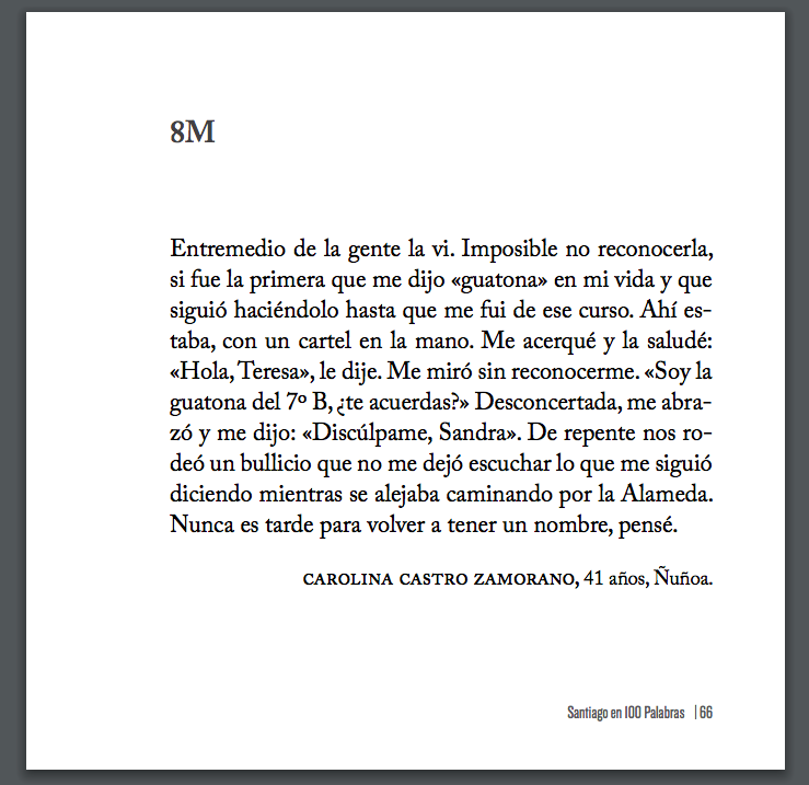 chepitamonroe's tweet photo. Mi cuento 8M salió elegido dentro de los 100 mejores de la última versión de Santiago en 100 palabras. Aquí está. https://t.co/czIRm6qi7n