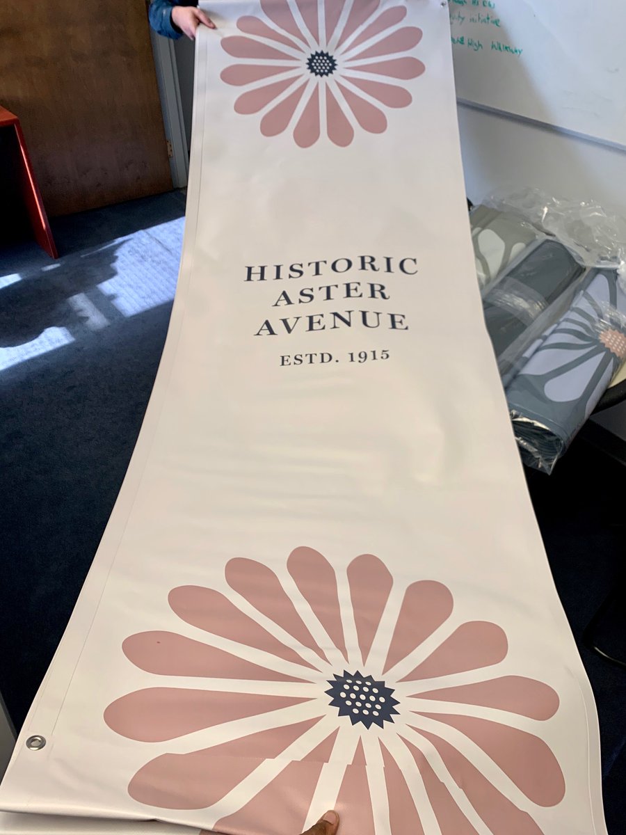 GSAkron's tweet photo. Look what just came in! New banners for our Merriman Valley and Aster Ave districts! Can't wait to see them up throughout these Great Streets! #greatstreetsakron #WhyNotAkron #MerrimanValley #AsterAve #FirestonePark #greatstreets https://t.co/s1GDsxQMM1