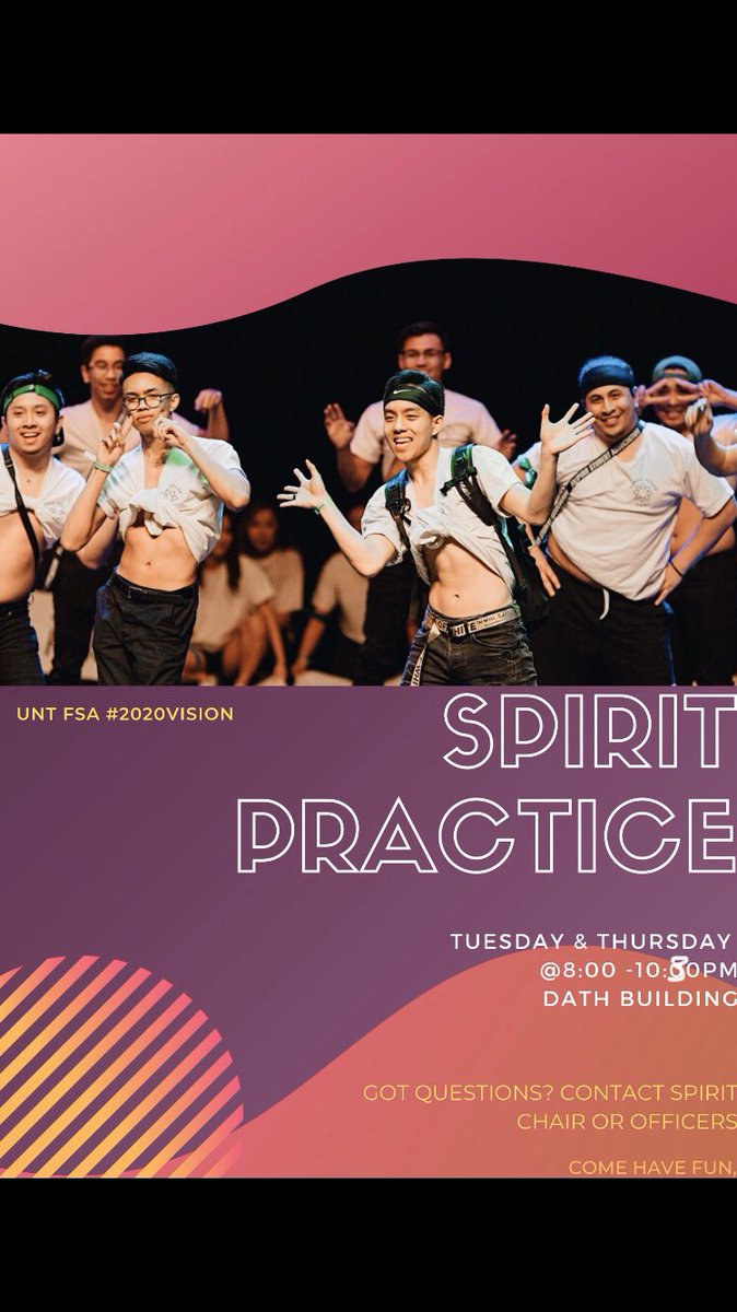 UNTFSA_Spirit's tweet photo. FIRST TUESDAY PRACTICE TODAY! COME OUT! 8-10:30 https://t.co/h4E9wIENrl