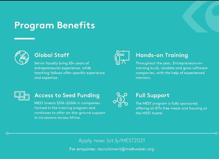 SheCodeAfrica's tweet photo. Here’s your chance to join the next @MESTAfrica cohort of world-class women building world-class tech companies!
We Calling all aspiring #WomenInTech to apply to the @MESTAfrica entrepreneurship training program on a full scholarship! 

#SCAxMEST https://t.co/mF66M6YBHX