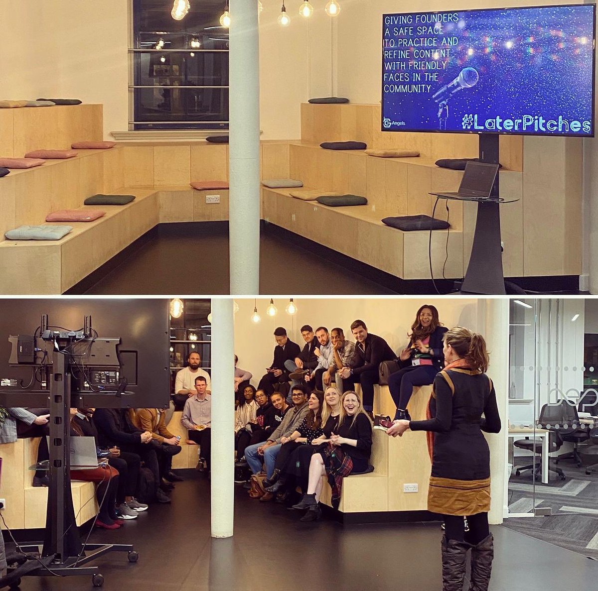 Another evening, another fabulous event happening here at Accelerate Places!

Tonight we host #LaterPitches 💁🏻‍♀️ with member @jessandthehive from <a href="/GC_Angels_/">GC_Angels</a>. 

Loving hearing all the amazing pitches and ideas so far!🎤🍕