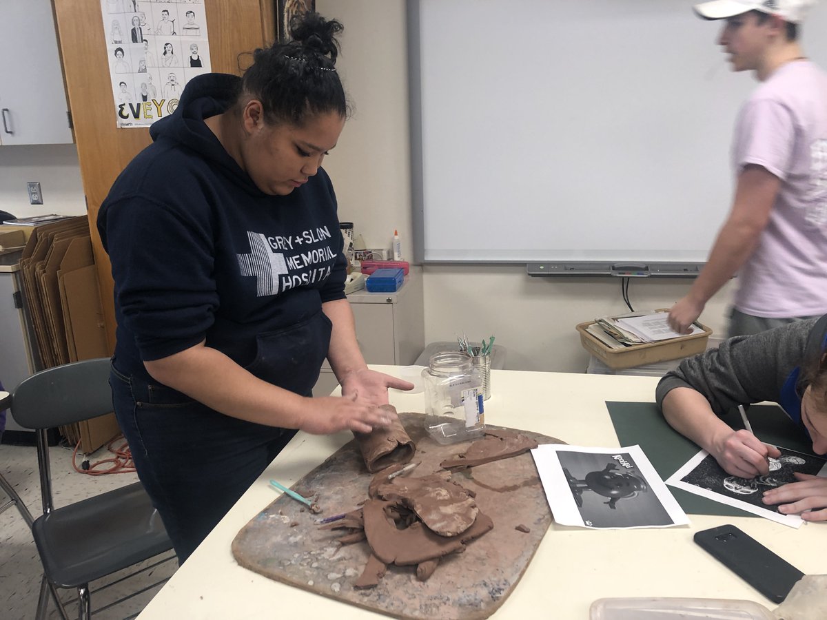 CECSD_HS's tweet photo. Students in Sculpture and Cermanics class are working hard today on 3D projects in clay! #WeAreCortland #AllMeansAll @CECSD_Art #CreateYourMark https://t.co/W3Als5k4xe