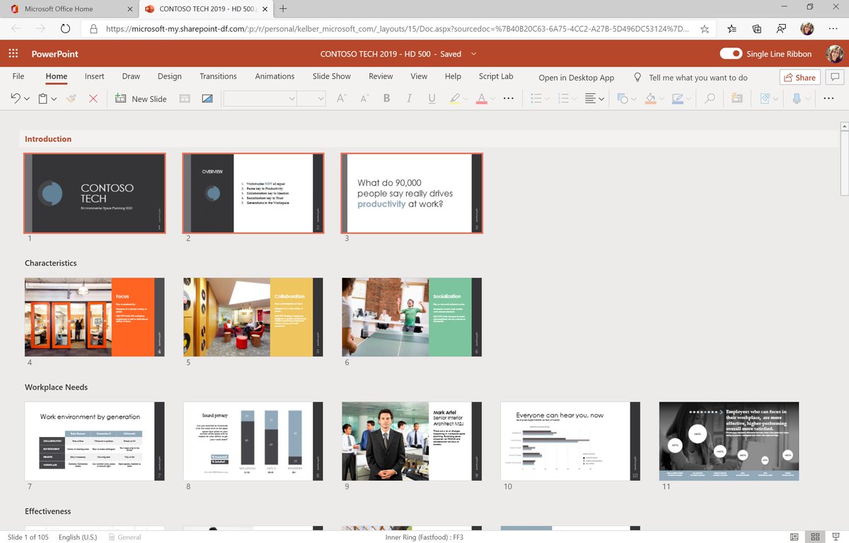 Have you tried slide sorter on PowerPoint for the web? For the first time, you can now see view and manage sections on the web! #PowerPointOnline