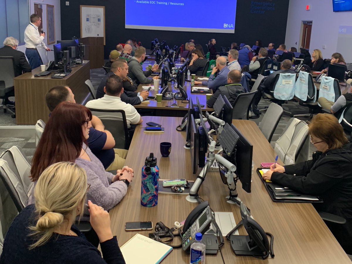 Fly_Nashville's tweet photo. HAPPENING NOW: Tabletop exercise for emergency preparedness. We’re at BNA’s Emergency Operations Center (EOC) walking through procedures and protocols in the event of an emergency scenario. #JustAnExercise #BePrepared https://t.co/KbD0QgqTDl