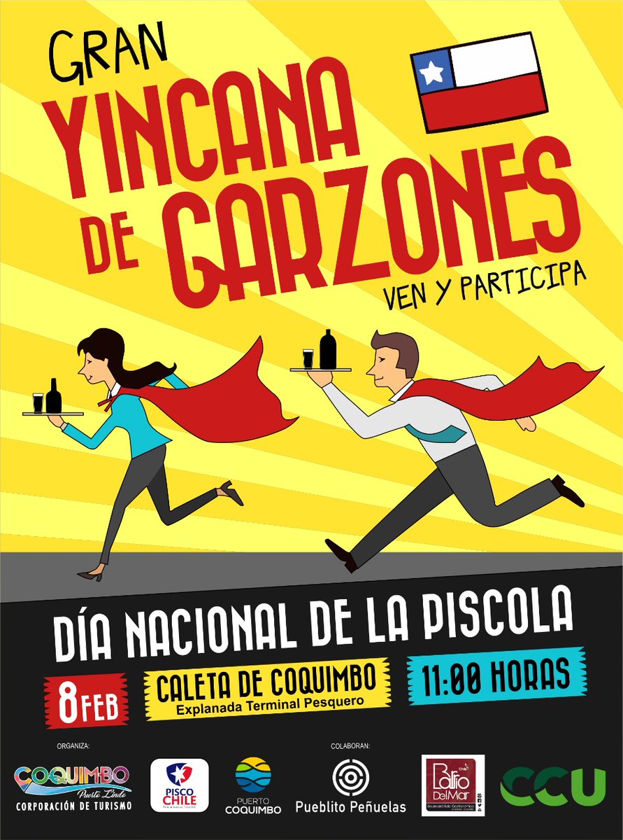 Quédate con la corona en la Primera Yincana de Garzones de #Coquimno. Conoce las bases en el link👇 coquimboturismo.cl/wp-content/upl…. Organiza <a href="/ContigoTurismo/">Coquimbo Más Turismo</a> y colaboran <a href="/piscochilecl/">#PiscoChile</a>, @BarriodelM, <a href="/PuertoCoquimbo_/">Puerto Coquimbo</a>, CCU y Pueblito Peñuelas.