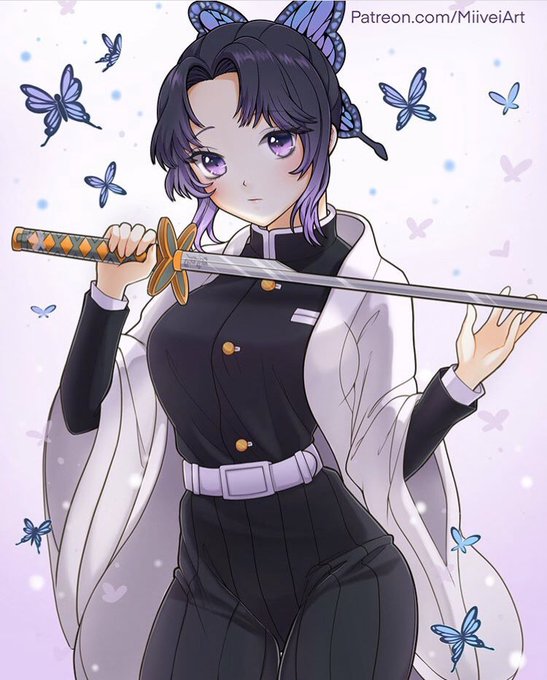 Hana / MiiveiさんがTwitterに投稿した胡蝶しのぶ(鬼滅の刃)のイラスト。