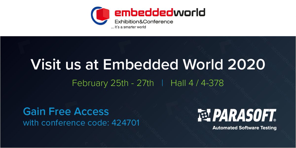 Will you be at this year's <a href="/embedded_world/">embedded world</a> conference? We invite you all to join us and use conference code 424701 to gain free access to the conference! While you are there, visit us at hall 4 stand 378 
#ew20