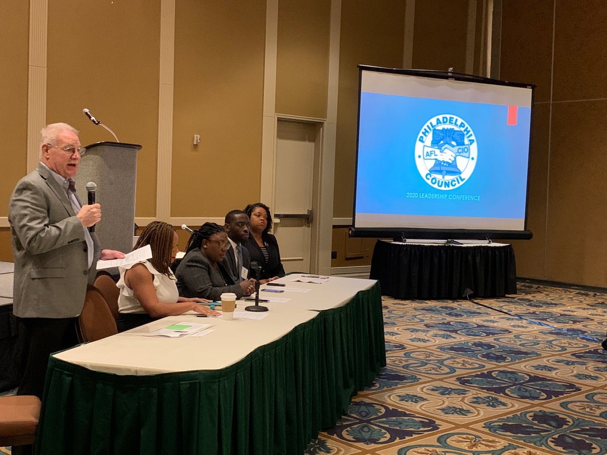 CMThomasPHL's tweet photo. At today’s @PhillyAFLCIO Leadership Conference. 

The #FreshmanFour were there representing, as we continue to find ways to push #Philadelphia unions forward. 

We’ll stand with you to protect worker rights for all! 
@CouncilmemberJG @kendraforphilly @CouncilwomanKGR #PHLCouncil https://t.co/xuospAj4yc