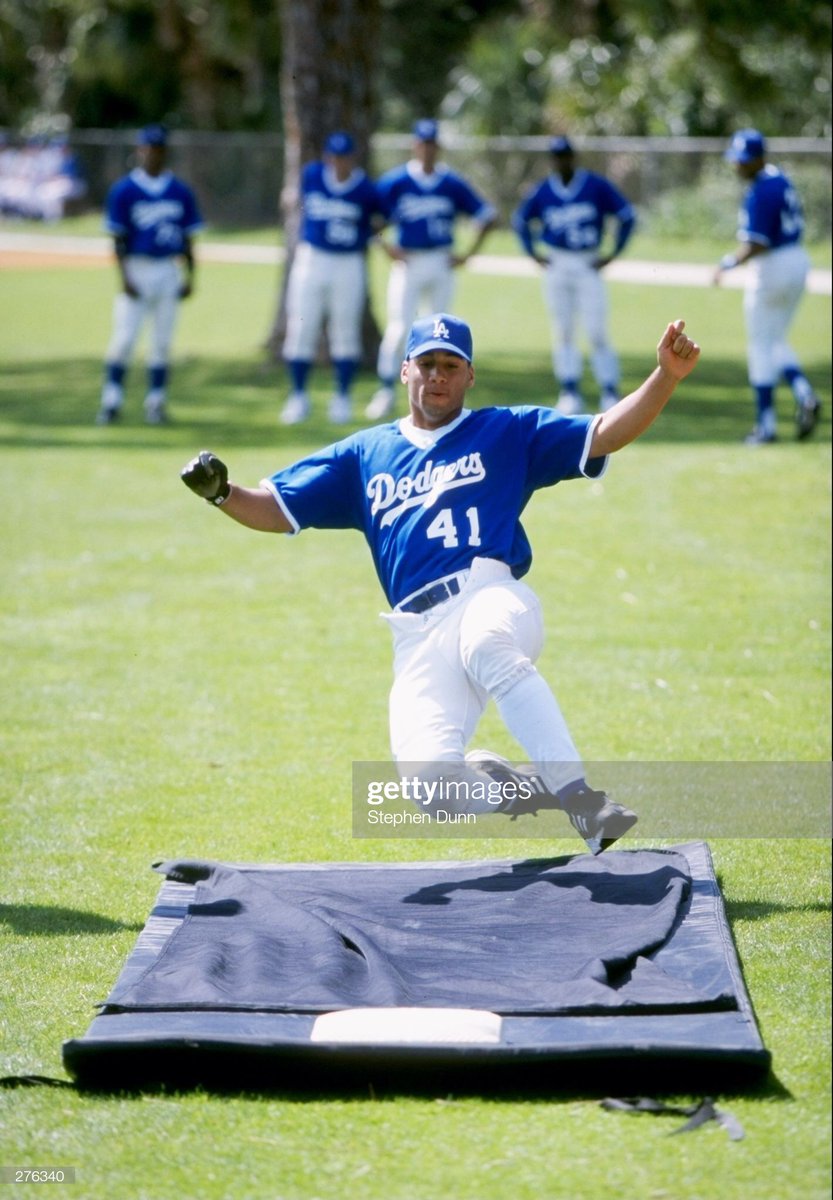 Dodgers_History's tweet photo. @azfreedman It is strange. Here is the description from Getty: 

6 Mar 1998: Tripp Cromer #41 of the Los Angeles Dodgers takes part in a sliding drill during a spring training game against the Baltimore Orioles at Holman Stadium in Vero Beach, Florida. The Dodgers defeated the Orioles 18-2 https://t.co/87sCXyIIuM
