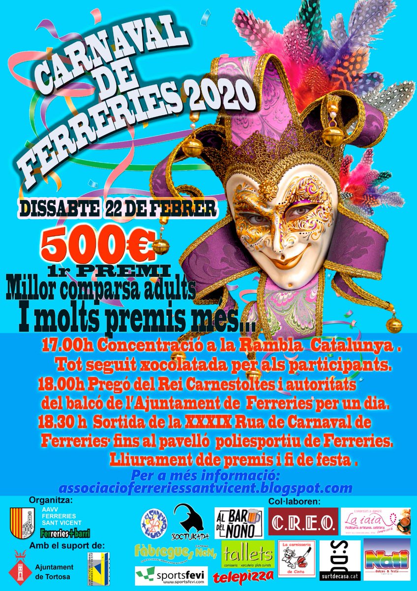 L' <a href="/AVFerreries/">Associació de veïns Ferreries-Sant Vicent</a> ja el tenim aquí! prepareu les vostre millors disfresses i sortiu al carrer a participar de la festa!#FERreriesMésBarri