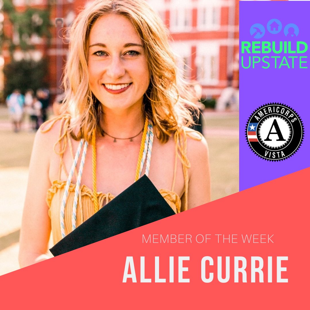 Allie Currie is our Member of the Week this week! Allie serves her community by creating weatherization strategies for Greenville homes with Rebuild Upstate! #uwgc #unitedway #gettingthingsdone #americorps #americorpsalumni