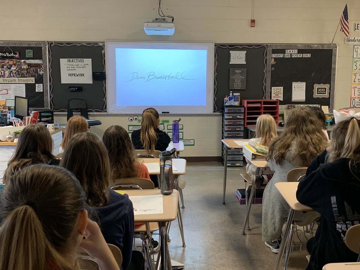 MrsBurkeJTDS's tweet photo. Today students closely read Kobe Bryant’s poem, “Dear Basketball” and contrasted the experience of reading the poem and viewing the short film version. They also began to write their own poems about something they are passionate about. https://t.co/xoIjBmIRC5