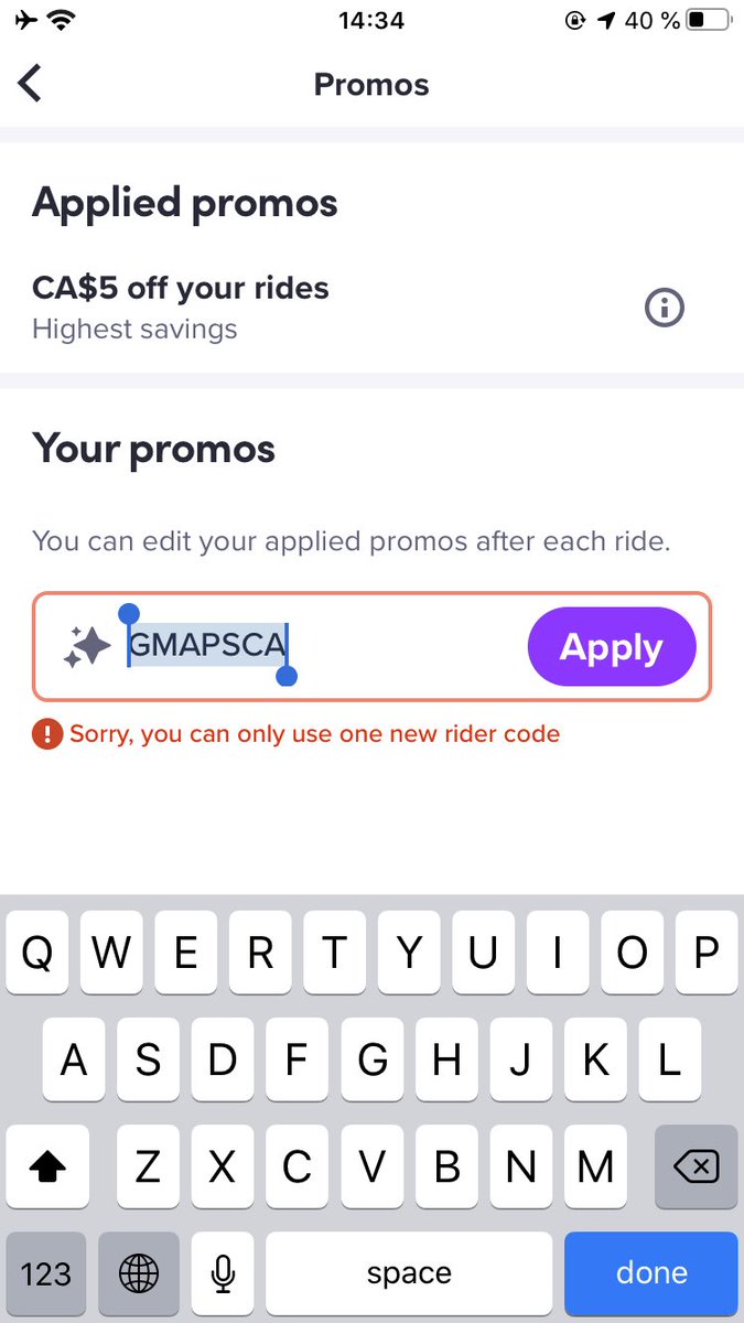 sorry you can only use one new rider code